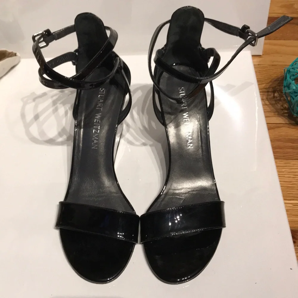 Stuart Weizmann Leather Glossy Sandals Crisscross Vintage Y2k Heels shiny 90s 8